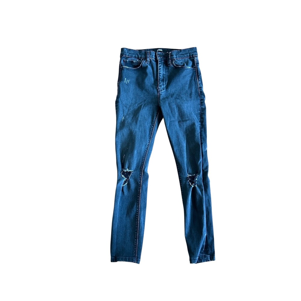 Hudson Barbara‎ Super Skinny Jeans Black Denim High Rise Distressed Size 26